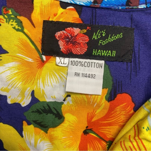 Ali's Hawaiian Shirt XL – Blue Tropical Aloha Button Down Vintage Style - Picture 3 of 8